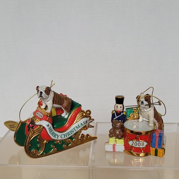 Danbury Mint Other - The Danbury Mint 2006 and 2008  English Bulldog Annual Christmas Ornaments Set 2